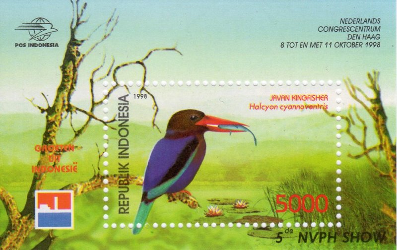 Indonesia 1998 Sc#1790A BIRDS Halcyon cyannoventris Souvenir Sheet (1) MNH