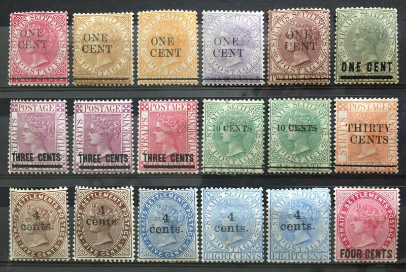 Malaya Straits Settlement 1885-99 QV 18V Variety of Overprints MINT M3011