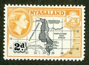 5918 BCX Nyasaland 1953 scott# 100 mlh* (offers welcome)