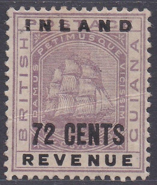 BRITISH GUIANA 1888 SHIP INLAND REVENUE OVERPRINT 72C 