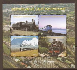 CENTRAL AFRICAN REPUBLIC 2011 TRAINS OF AFRICA MNH