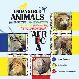 Gambia 2013 - Endangered Animals - Sheet of 5 stamps - Scott #3485 - MNH