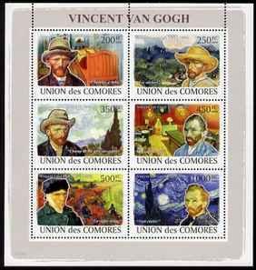 COMORO IS - 2008 - Vincent van Gogh - Perf 6v Sheet - MNH - Private Issue