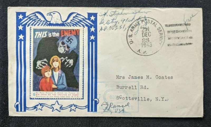 1943 APO US Army Anti German Patriotic Cover to Scottsville New York