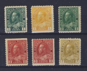 6x Canada WW1 Admiral Stamps #104-105as-106as-107-109as-113 Guide Value= $158.00