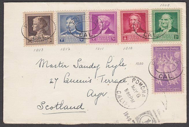 USA 1940 cover to Scotland - Famous Americans franking......................B432