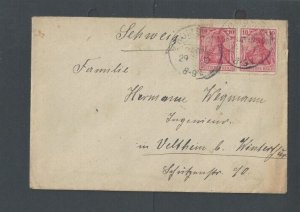 Ca 1904 Germany Pr #68 10pf Carmine On Cover Taken From Parcel Has Glue On Back