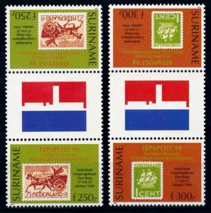 [SU820GPA] Suriname 1994 Stamps on Stamps Gutter pairs with Label MNH