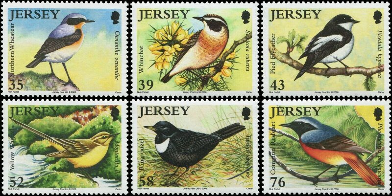 Great Britain Jersey 2008 Sc 1342-1347 Birds Wheatear Whinchat Wagtail CV $9.90