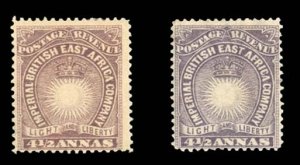 British East Africa #20,20b Cat$45.50, 1890-94 4 1/2p brown violet and 4 1/2p...