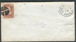 Postal Cover - SPRINGFIELD MA TO AUSTIN MN - CIRCA 1868 NEG X CANCEL - S6374