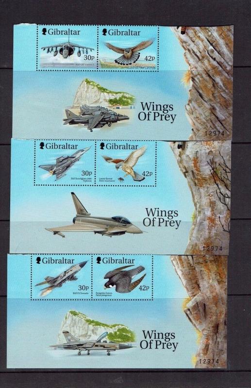 Gibraltar, 1999, Wings of Prey (1st series) set + min sheets, MNH