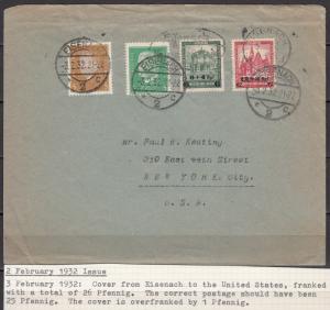 Germany - 3.2.1932 overprinted Buildings set on cover to USA (1947)