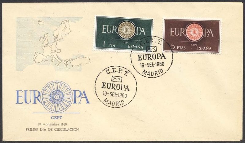 Spain 1960 Sc 941-2 Europa CEPT Madrid CDS Philatelic FDC HR