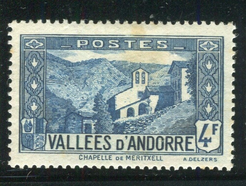 FRENCH ANDORRA; 1932 early Pictorial issue fine Mint hinged 4Fr. value