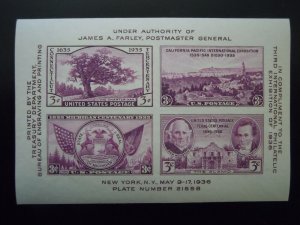 1936 #778  Centenary International Philatelic Exhibition SS  MNH OG  VF