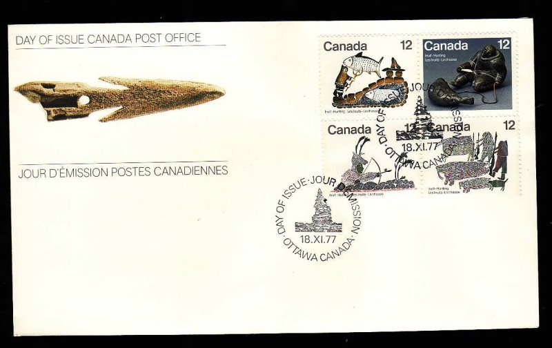 Canada-Sc#748-51-stamp on FDC-Inuit Hunting-1977-