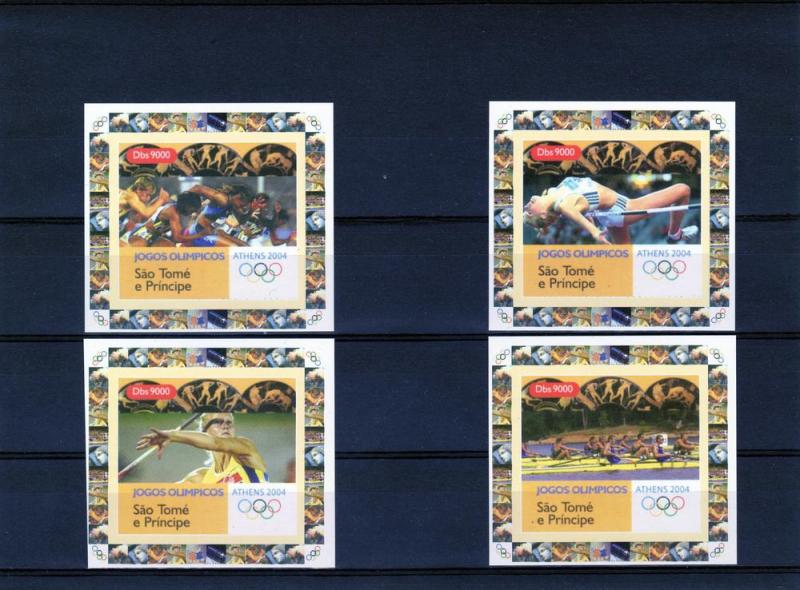 St.Thomas & Prince 2004 Athens Olympics 4 Deluxe SS Imp.MNH 
