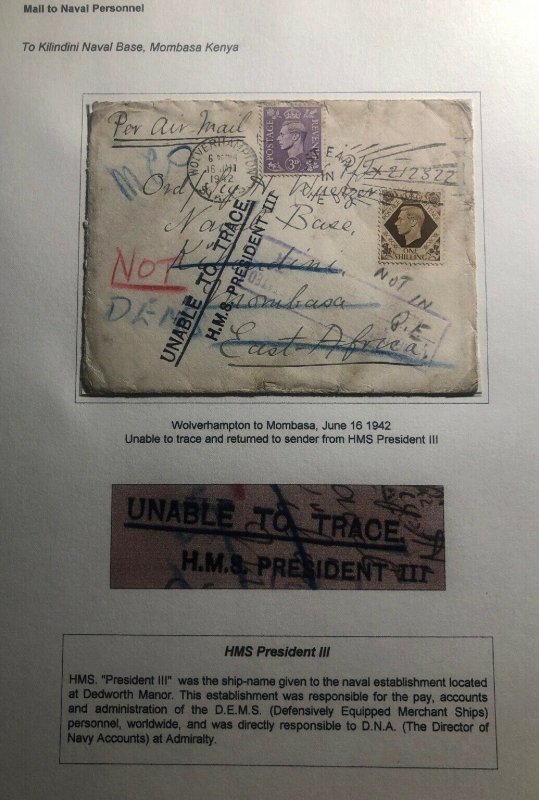 1942 Wolverhampton England Unable To Trace Returned Cover To Mombasa Kenya