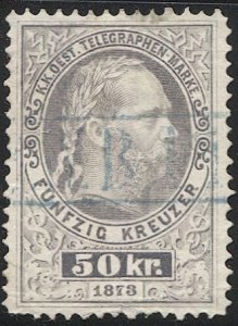 AUSTRIA 1874 50kr Used Telegraph stamp, VF Blue Box Cancel