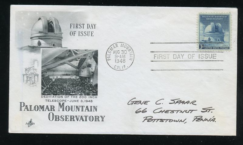 US 966 Palomar Mtn Observatory ADDR ArtCraft cachet FDC