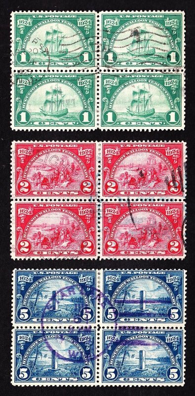 US 614-616 1c-5c Huguenot Walloon Used Block of 4 set F-VF (-001)