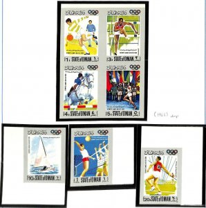 OMAN OLYMPICS &  BOY SCOUTS IMPERF SET & S/S + SCOTT #360-61 & 396 STAMPS 1968-