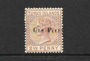 TURKS ISLANDS  1889  1d on 2 1/2d   QV  MH    SG 61 