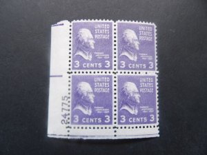 #807 3c Thomas Jefferson Plate Block #24775 LL MNH OG VF  Better #