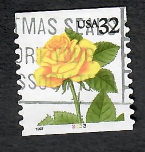 US #3054 Yellow Rose Used PNC Single Plate #2233