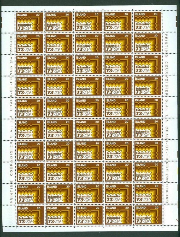 Iceland. Full Sheet Unfolded Mnh 1973  20 Kr   Islandia 73