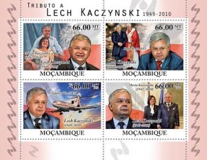 MOZAMBIQUE - 2010 - Lech Kaczynski - Perf 4v Sheet - Mint Never Hinged