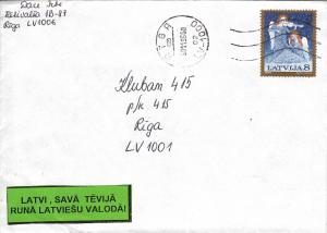 Latvia 1995 Cover Sc #386 3r Angels, flute, violin Green label: Speak Latvian...