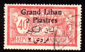 LEBANON 33 USED SCV $1.60 BIN $.65 OVERPRINT FRENCH STAMP