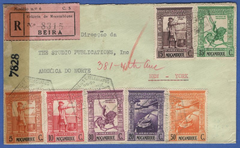 MOZAMBIQUE Portugal 1944 Reg. Censored Cover BEIRA to USA, Beautiful!