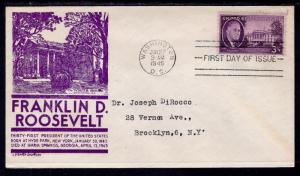 US 932 Franklin D Roosevelt C Anderson Purple Typed FDC  