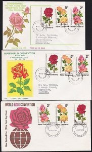 NEW ZEALAND 1971 Roses FDC - 3 different...................................B3899