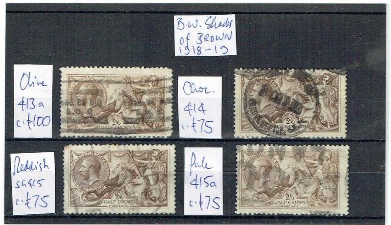 #778 GB GV Sea Horses BW 1918-19 2s6d shades on card GU c£300/+ (4)