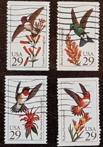 US Scott # 2642-2645; four used 29c Hummingbirds from 1992;  off pp