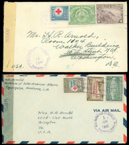 1944-5 WWII TEGUCIGALPA, HONDURAS LOT/2 Censored Covers W Tape to WASH DC, USA!