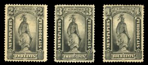 United States, Newspaper Stamps #PR57-59 Cat$245, 1879 2c, 3c and 4c black, h...