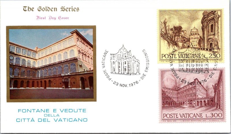 Vatican FDC 1976 - Fountains and Views - Golden Series Cachet - F30836