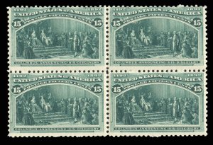 United States, 1893 Columbian Issue #238 Cat$2,400, 15c dark green, block of ...