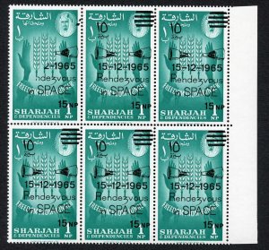 Sharjah 1966 SG189var 15np on 1np PART OVPT OMITTED block of 6 UM