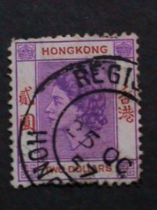 ​HONK KONG-1954 SC#196 QUEEN ELIZABETH II FANCY CANCEL VF-69 YEARS OLD-RARE