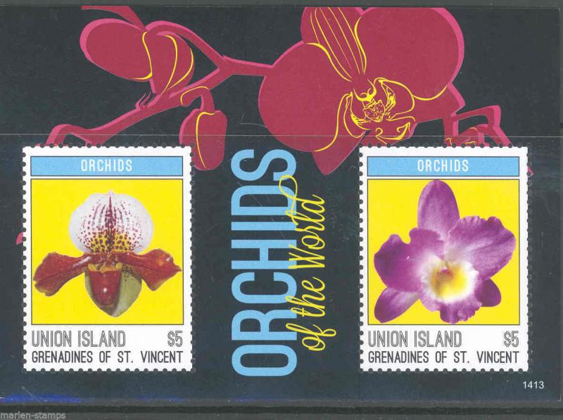 UNION ISLAND 2014 ORCHIDS OF THE WORLD  SOUVENIR SHEET MINT NH