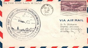 SOUTHERN TRANSCONTINENTAL FIRST FLIGHT AIR MAIL ROUTE 33 FORT WORTH TX 1930