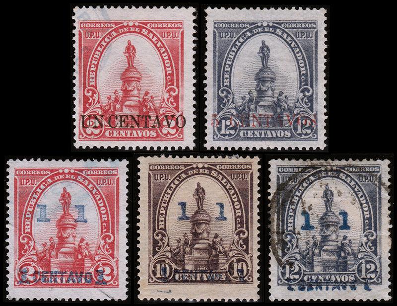 El Salvador Scott 312, 312B, 313-315 (1905-06) Used/Mint H F-VF