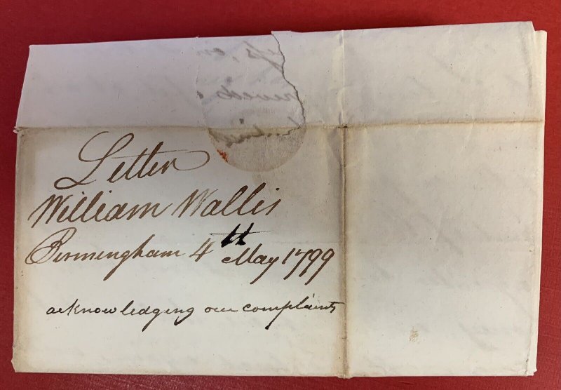 Great Britain, 1799, Stampless Cover/Folded Letter,  Birmingham to Philadelphia 
