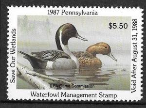 USA, Pennsylvania PA5, 1987 Hunting Permit Stamp, VF, NH